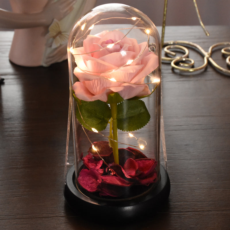 Eternal Red Rose With LED Light In Glass Dome For Wedding  Party  Gift