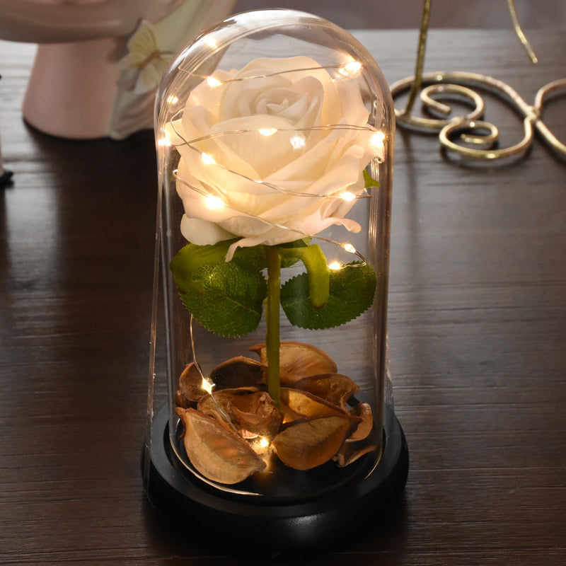 Eternal Red Rose With LED Light In Glass Dome For Wedding  Party  Gift