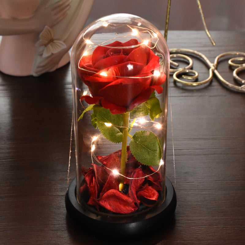 Eternal Red Rose With LED Light In Glass Dome For Wedding  Party  Gift