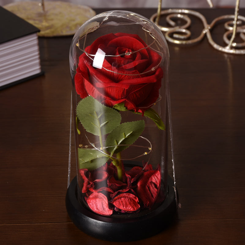 Eternal Red Rose With LED Light In Glass Dome For Wedding  Party  Gift