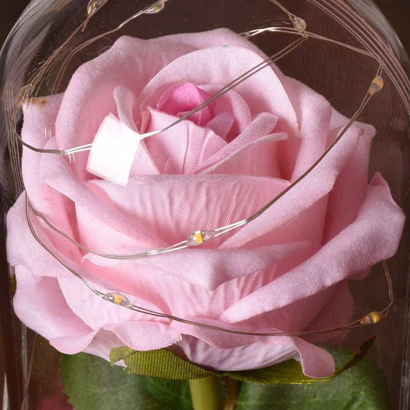 Eternal Red Rose With LED Light In Glass Dome For Wedding  Party  Gift