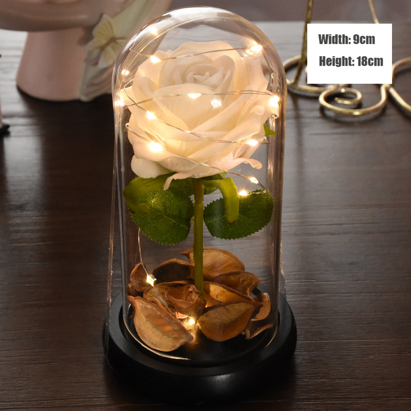 Eternal Red Rose With LED Light In Glass Dome For Wedding  Party  Gift