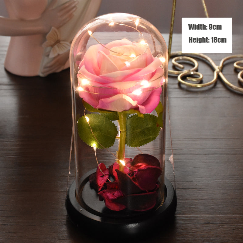 Eternal Red Rose With LED Light In Glass Dome For Wedding  Party  Gift