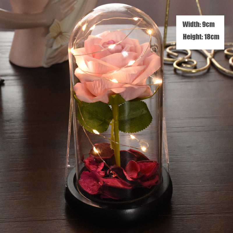 Eternal Red Rose With LED Light In Glass Dome For Wedding  Party  Gift