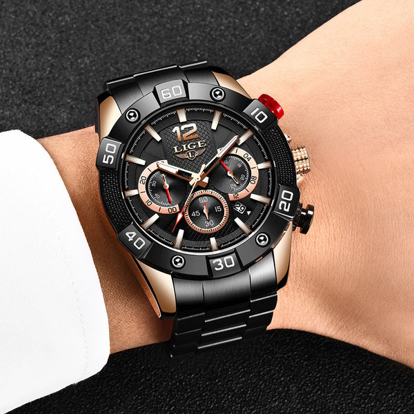 Blue Mens  Luxury Clock Sports Chronograph Waterproof Quartz Watch