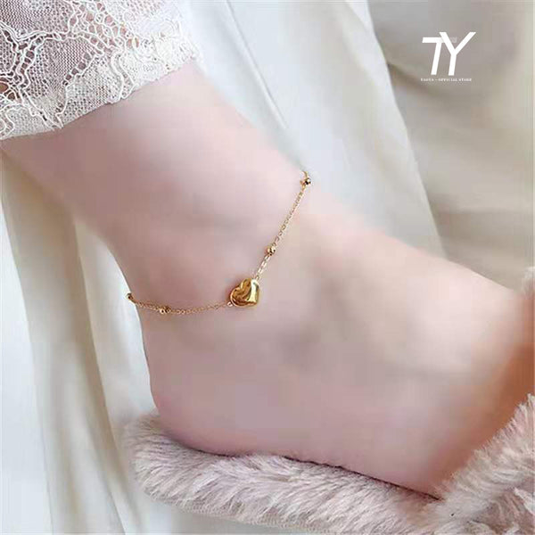 Classic Heart-Shaped Gold Stainless Steel Anklets For Woman