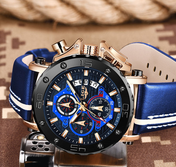 Luxury Big Dial Military Quartz Watch Leather Waterproof Sport Wristwatch