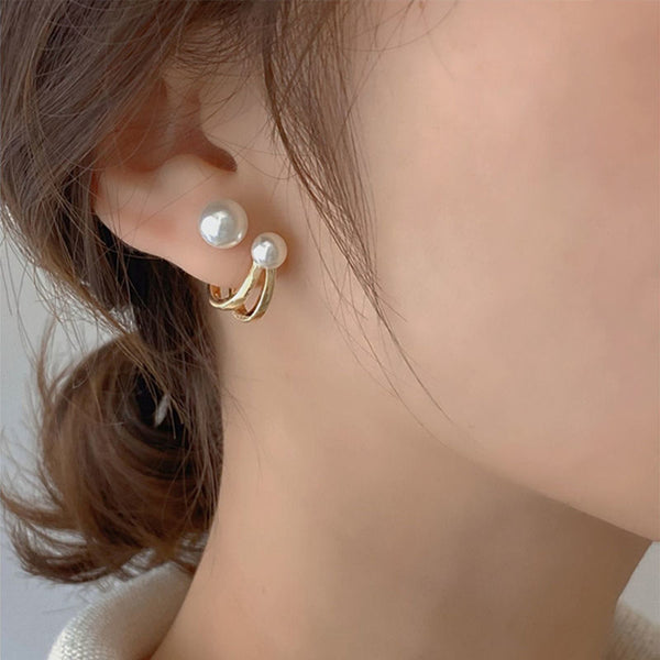 Simple Celebrity Style Gold Pearl Stud Earrings