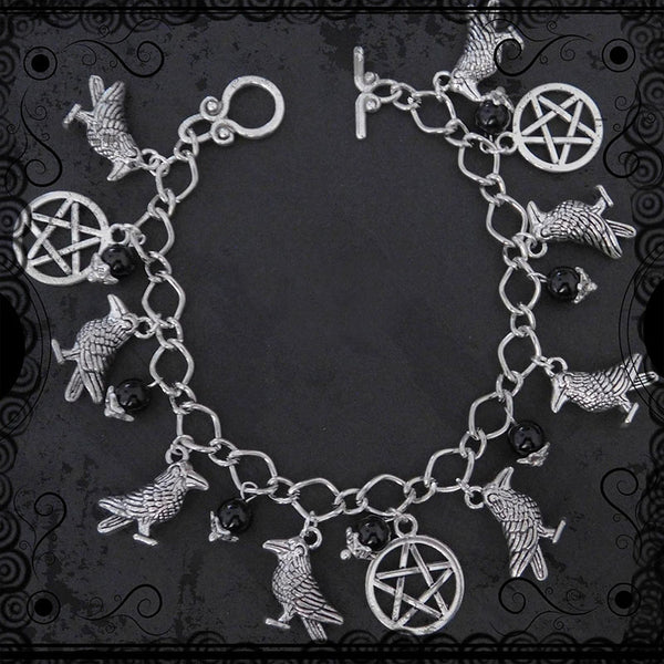 Witches Charm Anklet  Dragon and Amethyst Anklet Pagan Charm Bracelet