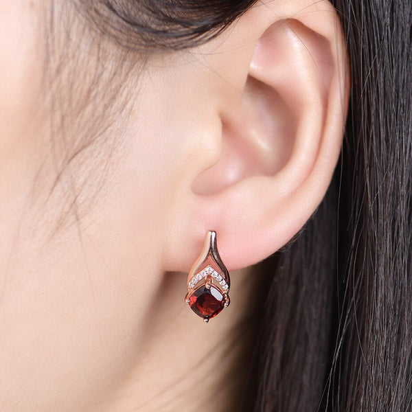 100% Natural Garnet 585 Rose Gold Luxury Clip Earrings for Women