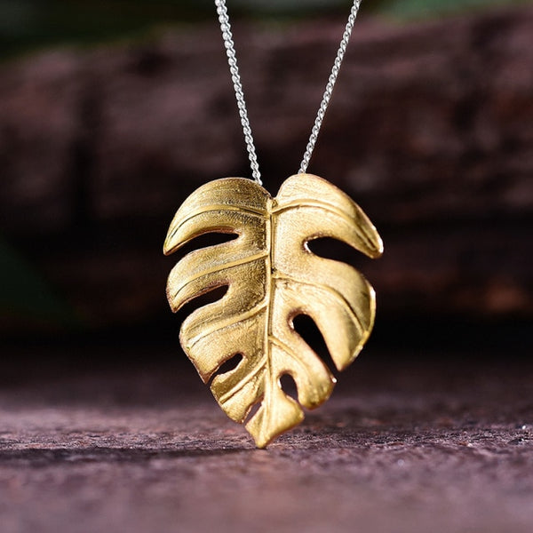 18K Gold Monstera Leaves Design Pendant without Necklace for Women Gift