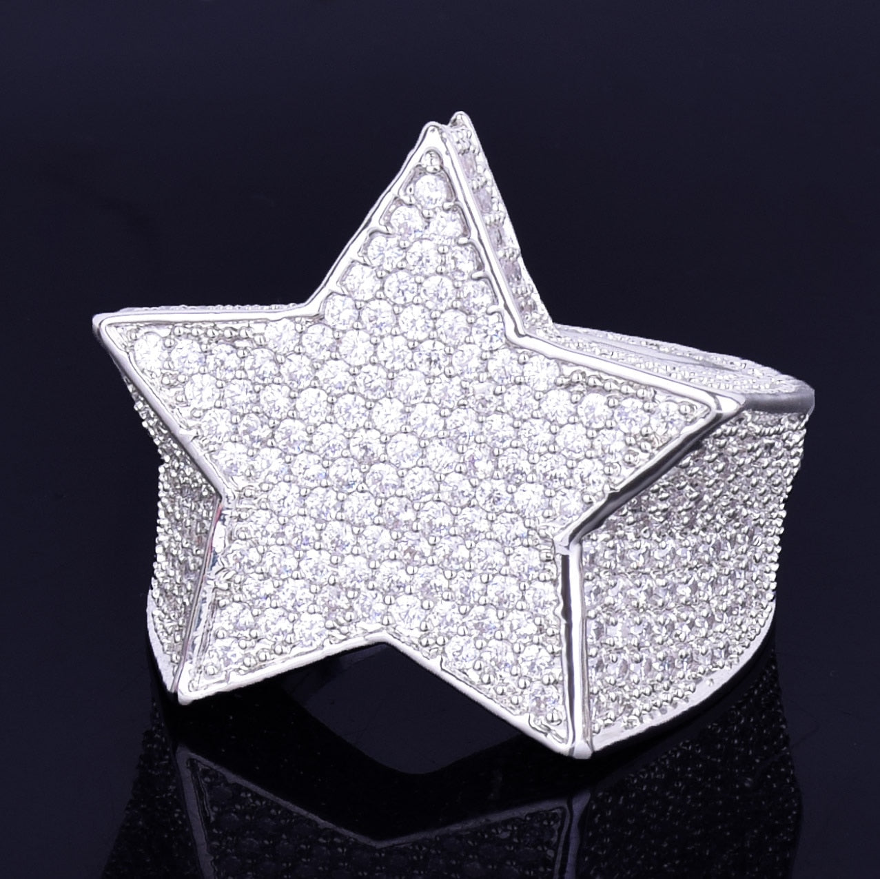 Men Star Ring Charm Gold Color Full Zircon Fashion Hip Hop Rock Jewelry