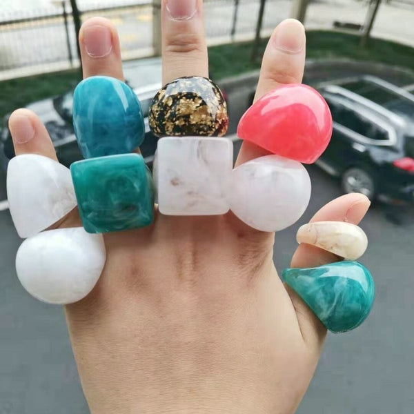 2Pcs Exaggerated Resin Rings for Women