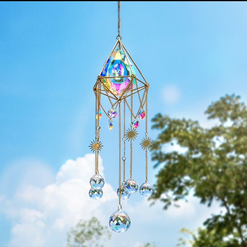 Large 76mm AB Prisms Gold Geometric Modern Suncatcher