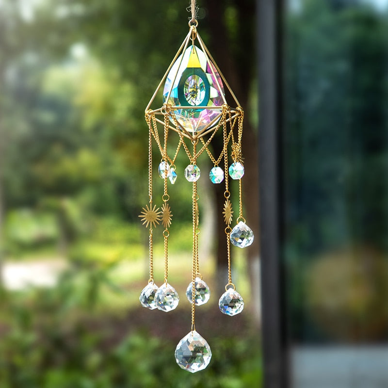 Large 76mm AB Prisms Gold Geometric Modern Suncatcher