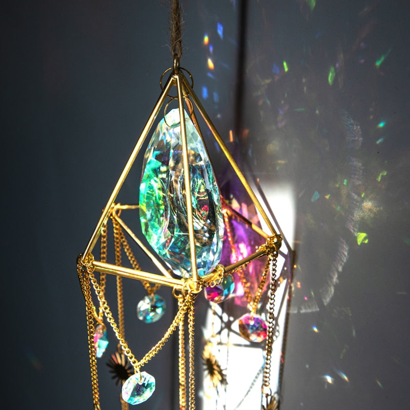 Large 76mm AB Prisms Gold Geometric Modern Suncatcher