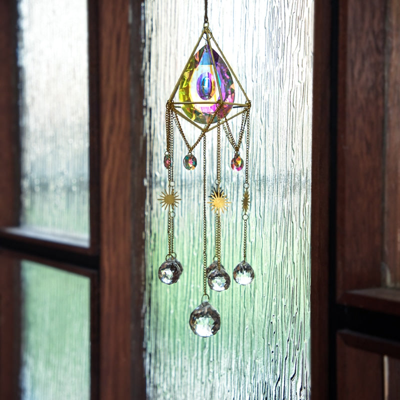 Large 76mm AB Prisms Gold Geometric Modern Suncatcher