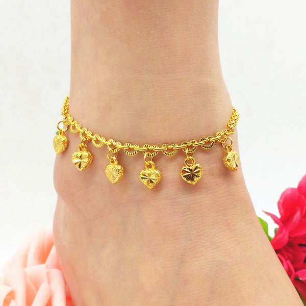 New Lucky Bracelet on the leg Yellow Gold Filled Heart Bell Woman Anklets