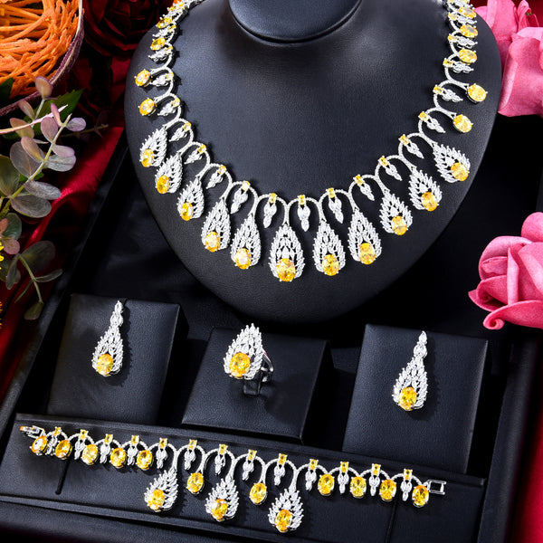 Wedding Party Multicolor Zircon Crystal Dubai Bridal Jewelry Set