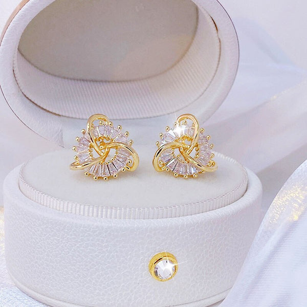 14k  Gold Fashion Hollow Out Fine Rhinestone Earrings