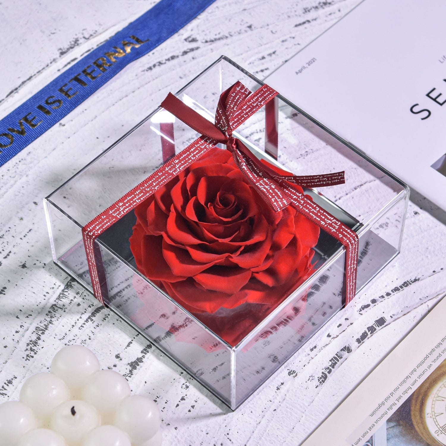 Acrylic Box Preserved Rose Eternal Roses Forever Flower Jewelry Box