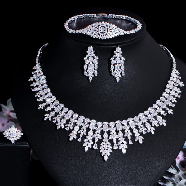 Zircons 4 pcs Tassel Drop Cubic Zirconia Big Wedding Jewelry Sets