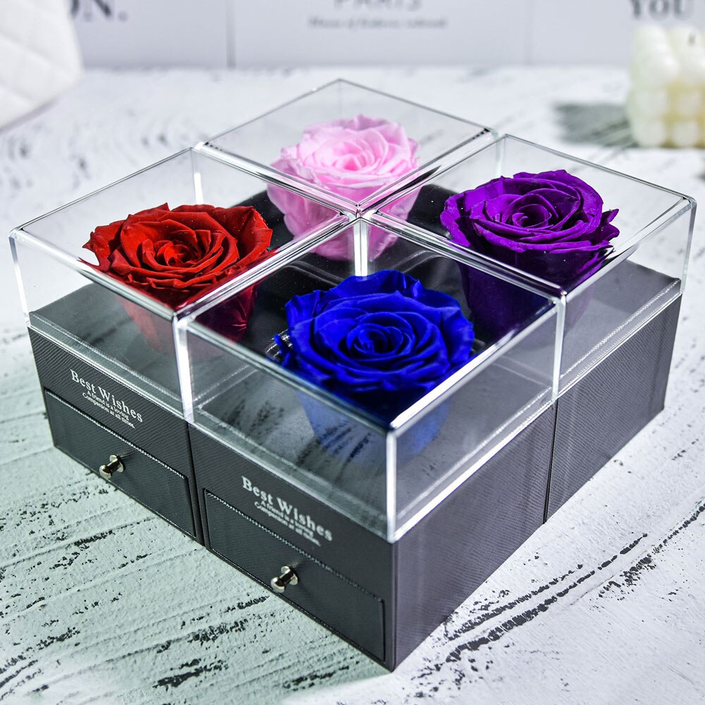 Acrylic Box Preserved Rose Eternal Roses Forever Flower Jewelry Box