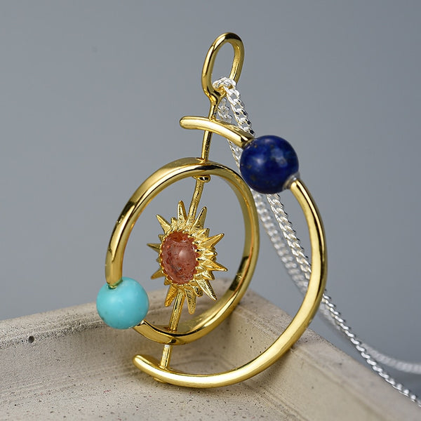 18K Gold Creative Solar System Pendant without Necklace for Women Gift