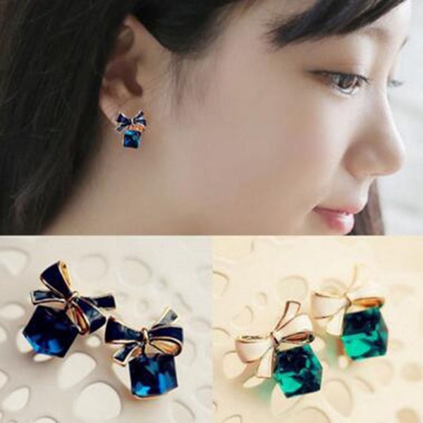 2 Color for Choose Austria Crystal Water Cube Shape Clip on Earring