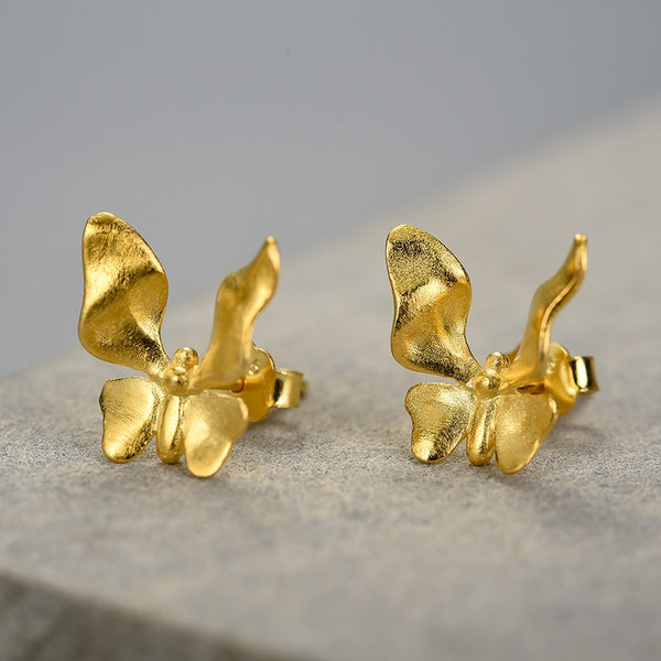 18K Gold Cute Small Butterfly Stud Earrings for Women