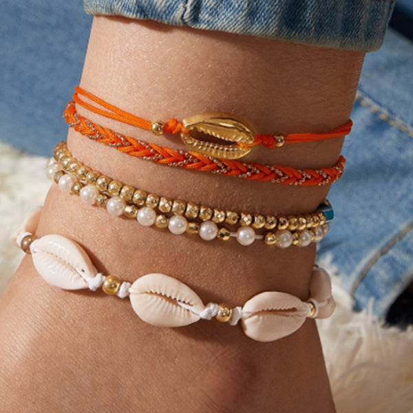 Boho White Shell Beaded Anklet Set for Women