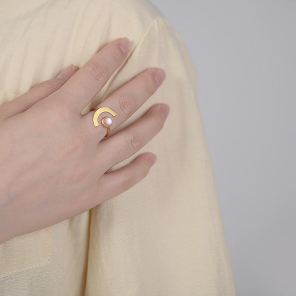 18K Gold Minimalism Moonlight Adjustable Moonstone Rings with Stone for Women