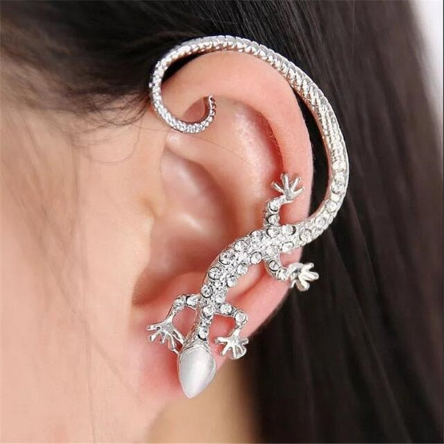 luxury Rose Gold Color Exaggerated Gecko Lizards Earrings Elegant Metal Cat Ear Clip