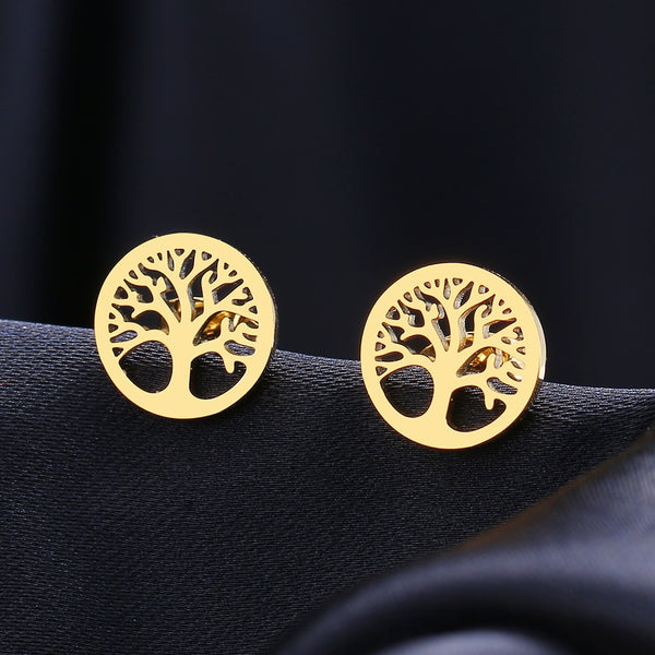 Stainless Steel Earrings Vintage Fortune Tree Fashion Stud Earrings