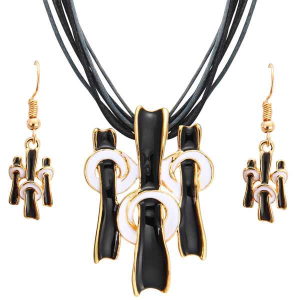 Gold Fashion Necklace Earring Black Multilayer Rope Sets