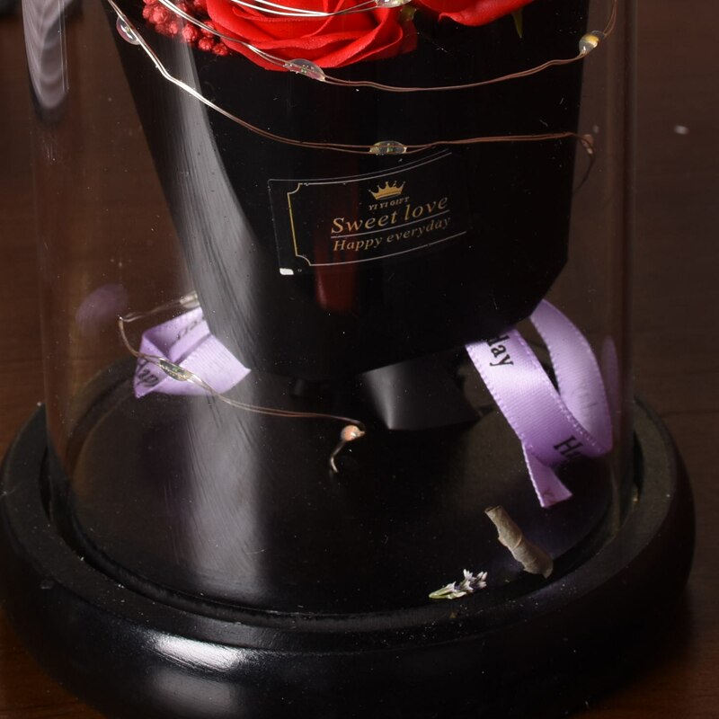 Eternal Red Rose With LED Light In Glass Dome For Wedding  Party  Gift