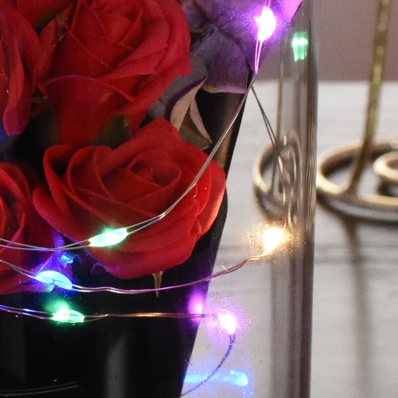 Eternal Red Rose With LED Light In Glass Dome For Wedding  Party  Gift