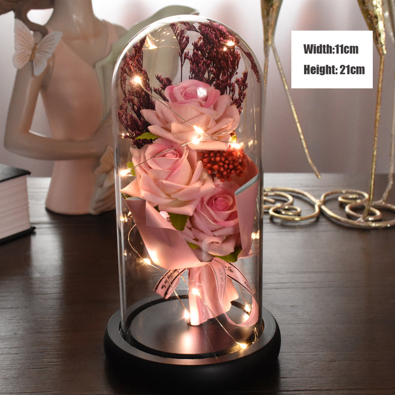 Eternal Red Rose With LED Light In Glass Dome For Wedding  Party  Gift