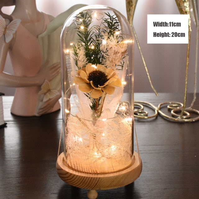 Eternal Red Rose With LED Light In Glass Dome For Wedding  Party  Gift