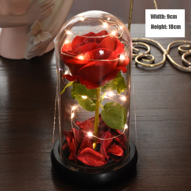 Eternal Red Rose With LED Light In Glass Dome For Wedding  Party  Gift