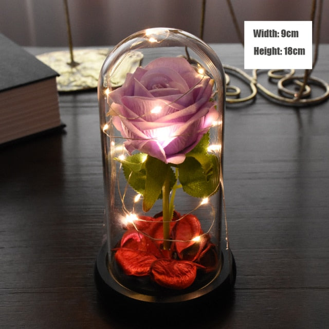 Eternal Red Rose With LED Light In Glass Dome For Wedding  Party  Gift