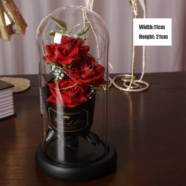 Eternal Red Rose With LED Light In Glass Dome For Wedding  Party  Gift