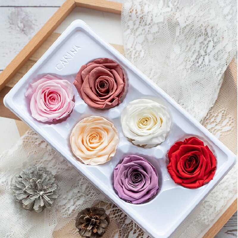 6Pcs/Box A Grade High Quality Preserved Rose Head  Gift Box