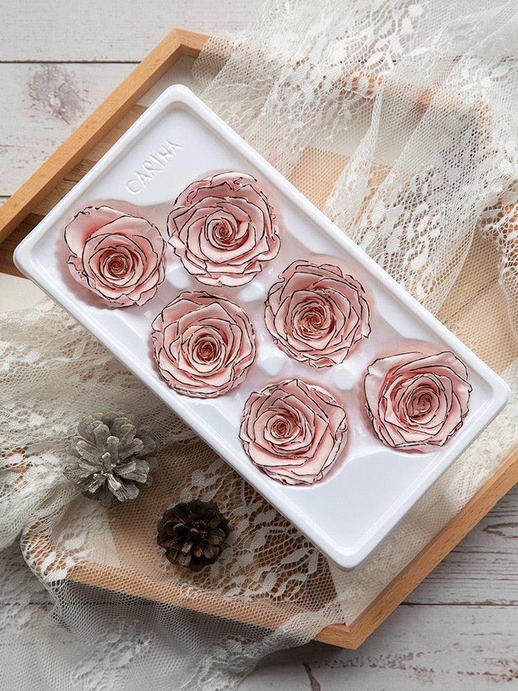 6Pcs/Box A Grade High Quality Preserved Rose Head  Gift Box