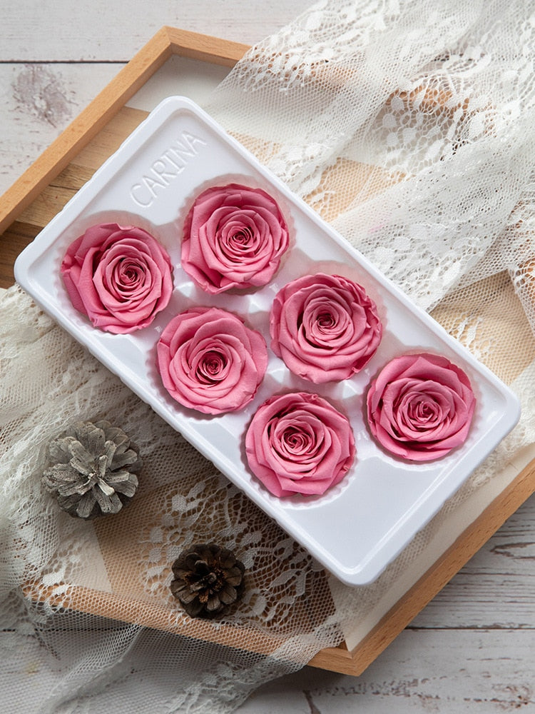 6Pcs/Box A Grade High Quality Preserved Rose Head  Gift Box