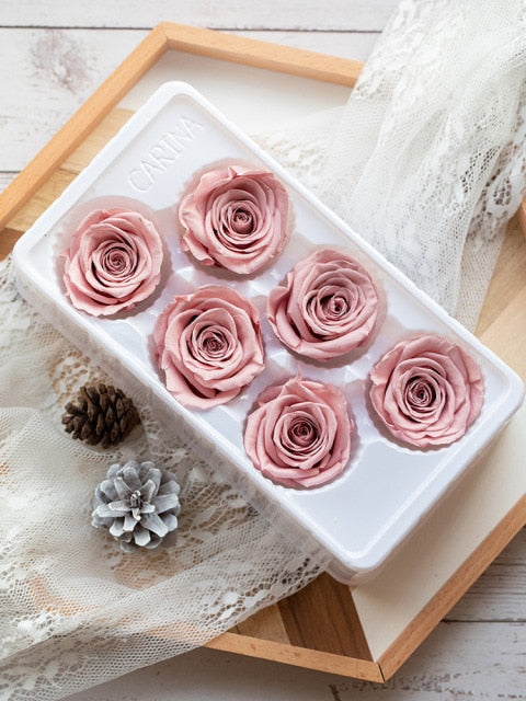 6Pcs/Box A Grade High Quality Preserved Rose Head  Gift Box