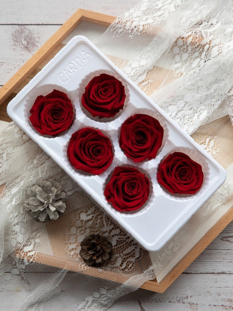 6Pcs/Box A Grade High Quality Preserved Rose Head  Gift Box