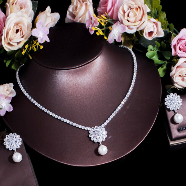 Zircons Gorgeous Cubic Zirconia Flower Drop Women Wedding Jewelry Sets