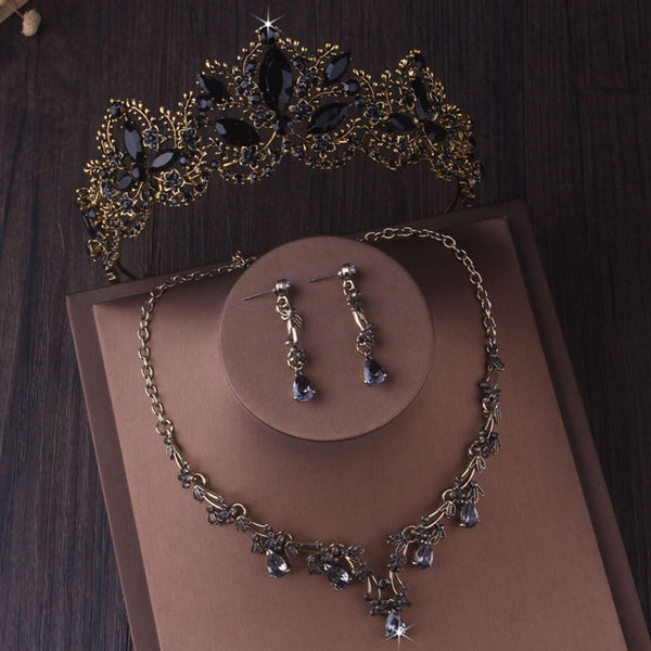 Baroque Retro Bronze Gold Crystal Bridal Jewelry Sets