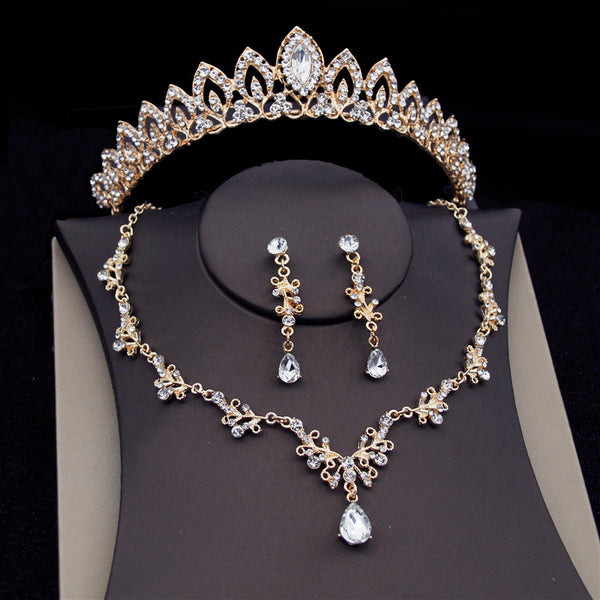 Fashion Crown Earrings Necklace for Women Wedding Dress Jewelry Set